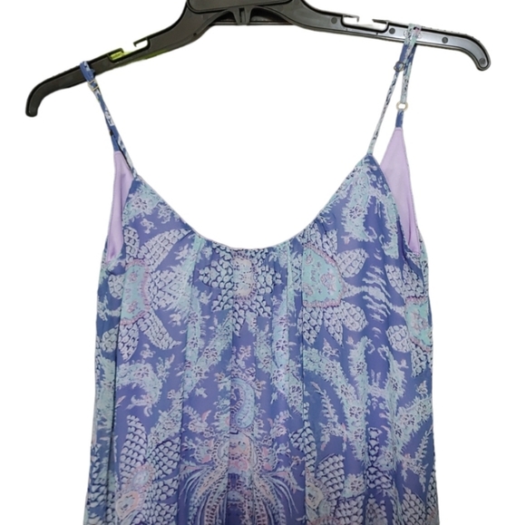 Show Me Your Mumu Blue Floral Purple Lined Sheer Trapeze Maxi Dress Women XS - Picture 5 of 12